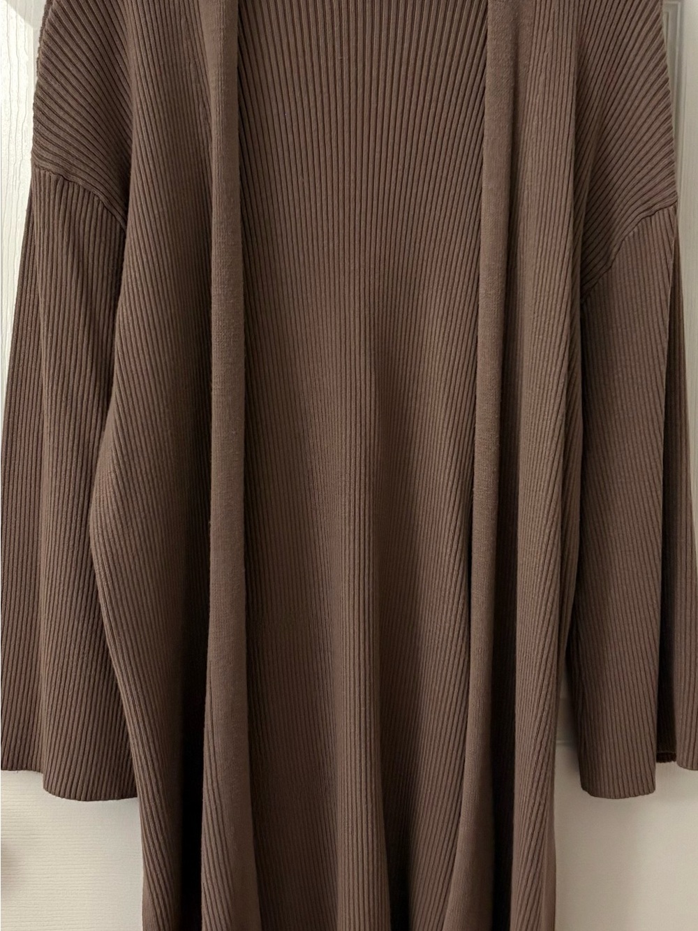Dynamite Ribbed Open-Front Cardigan in Chocolate Brown
